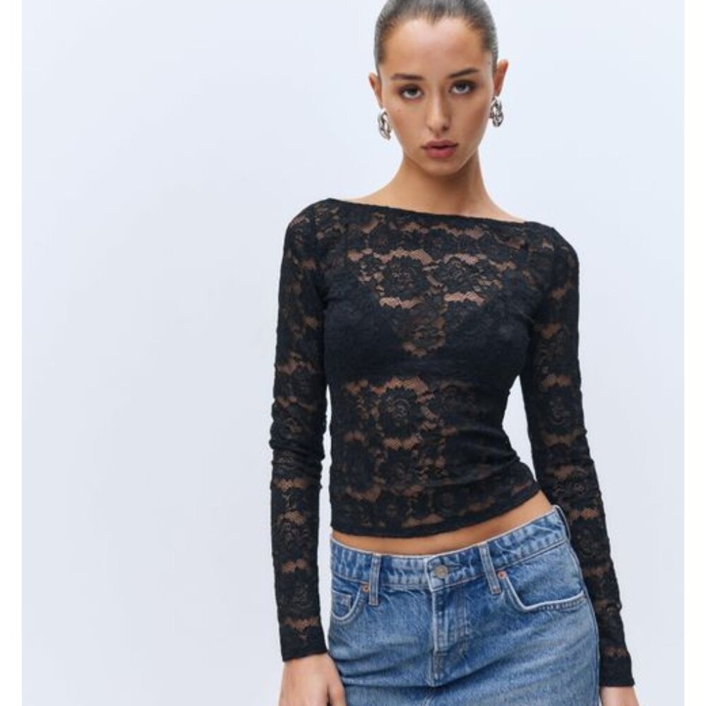 Reformation Adriano Sicilian Widow black lace knit top size small NWT